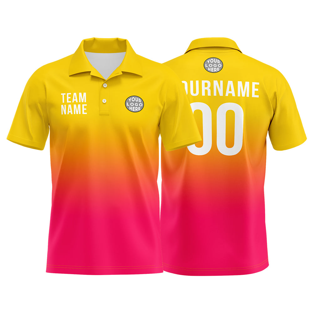 Custom Yellow Hot Pink Football Polo Shirts Add Your Unique Logo/Name/Number enthsush
