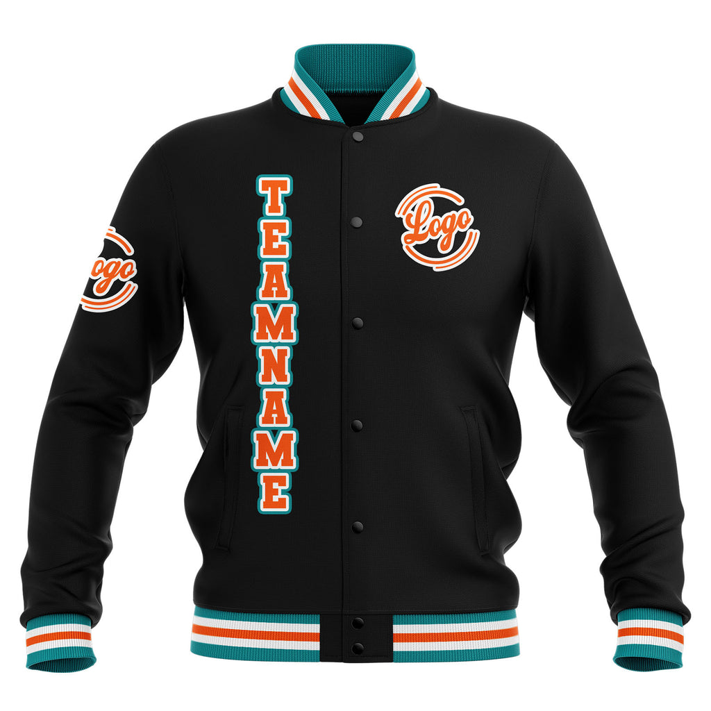 Custom Black Teal Orange Waterproof Varsity Jackets Personalized Stitched Name Number Logo to Letterman Jackets enthsush