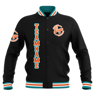 Custom Black Teal Orange Waterproof Varsity Jackets Personalized Stitched Name Number Logo to Letterman Jackets enthsush