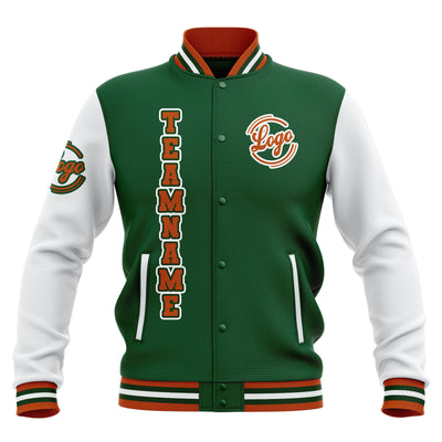 Custom Green White Orange Waterproof Varsity Jackets Personalized Stitched Name Number Logo to Letterman Jackets enthsush