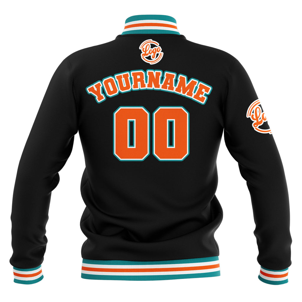 Custom Black Teal Orange Waterproof Varsity Jackets Personalized Stitched Name Number Logo to Letterman Jackets enthsush