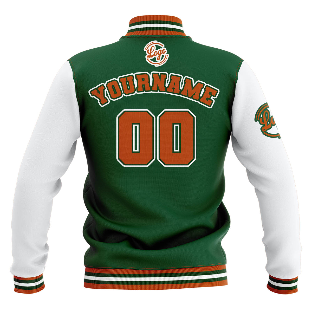 Custom Green White Orange Waterproof Varsity Jackets Personalized Stitched Name Number Logo to Letterman Jackets enthsush