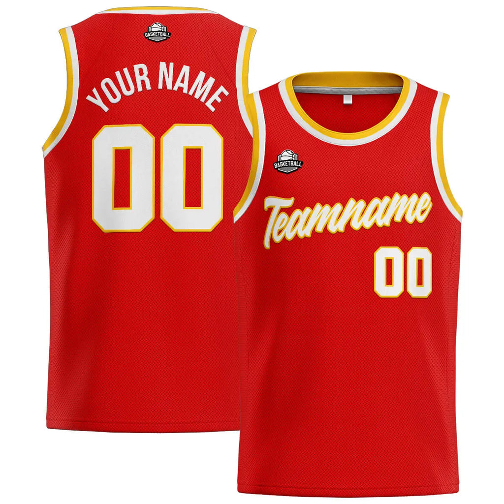Custom Stitched Basketball Jersey for Men, Women  And Kids Red-White-Yellow enthsush