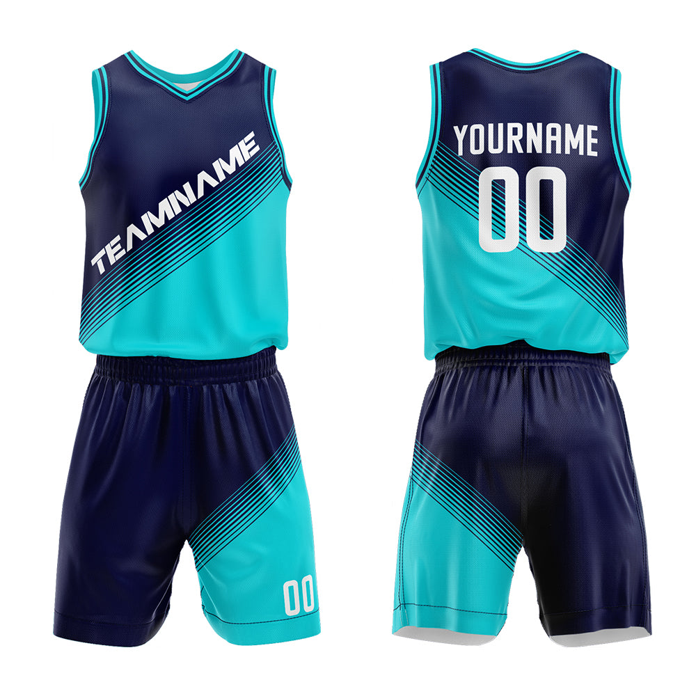 Custom Basketball Jersey Uniform Suit Printed Your Logo Name Number Navy-Teal enthsush