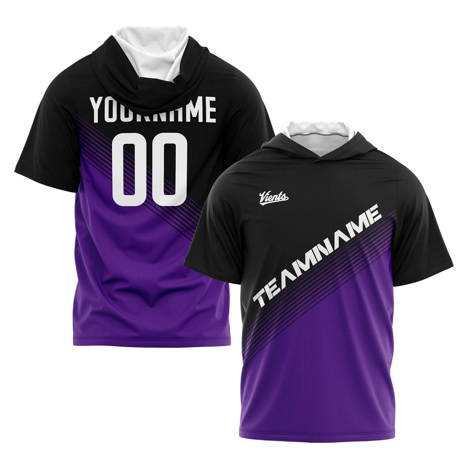 Custom Black Purple Short Sleeve Hoodies for Men Women Shirts with Hoods Printed Name Logo enthsush
