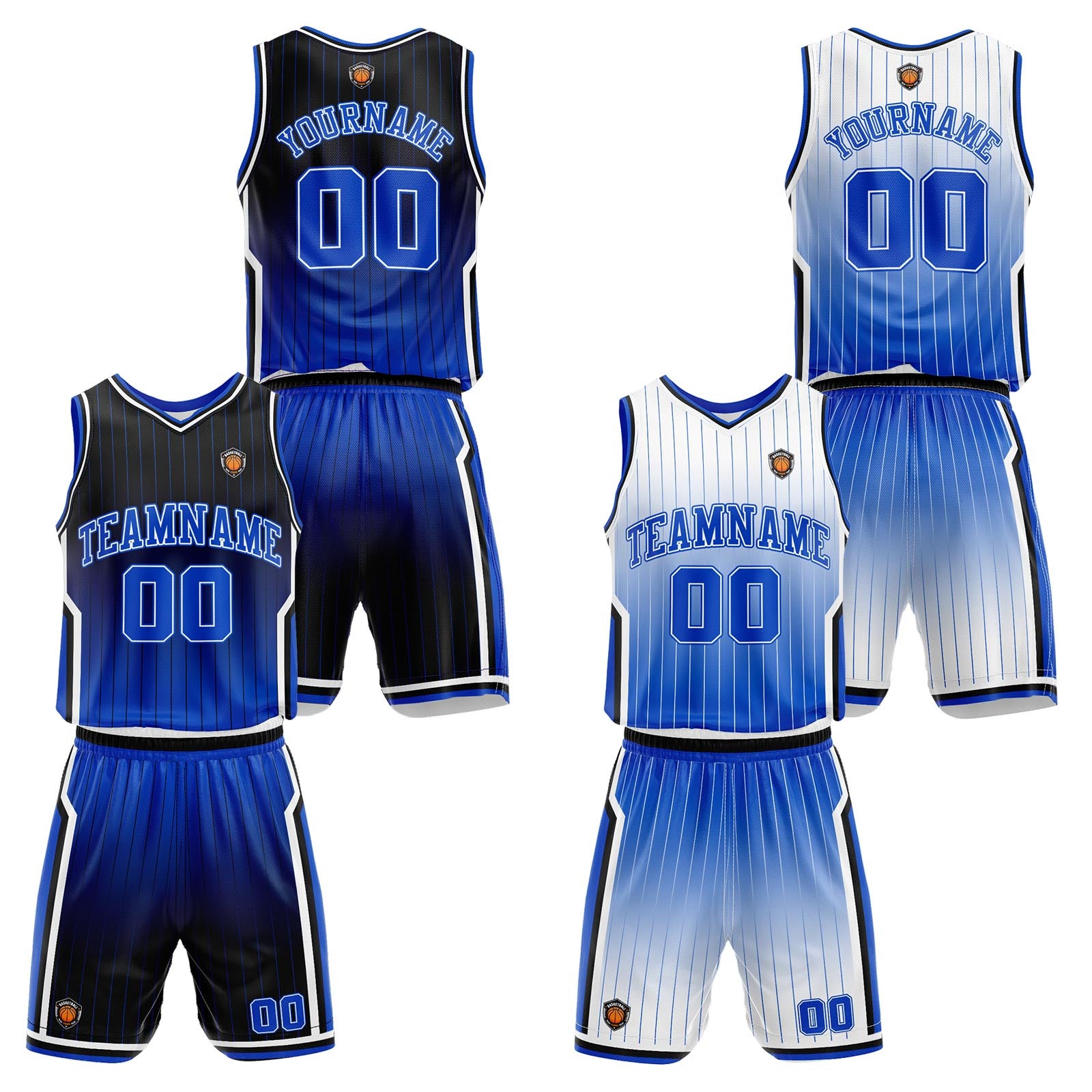 Custom Gradient Royal Reversible Basketball Suit for Adults and Kids Personalized Jersey enthsush