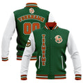 Custom Green White Orange Waterproof Varsity Jackets Personalized Stitched Name Number Logo to Letterman Jackets enthsush