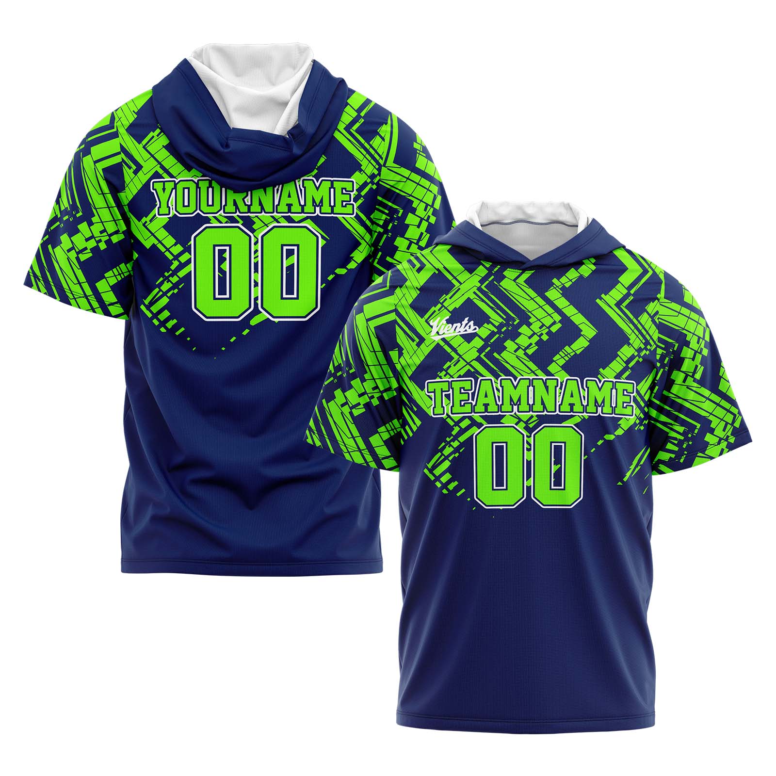 Custom Navy Neon Green Short Sleeve Hoodies for Men Women Shirts with Hoods Printed Name Logo enthsush