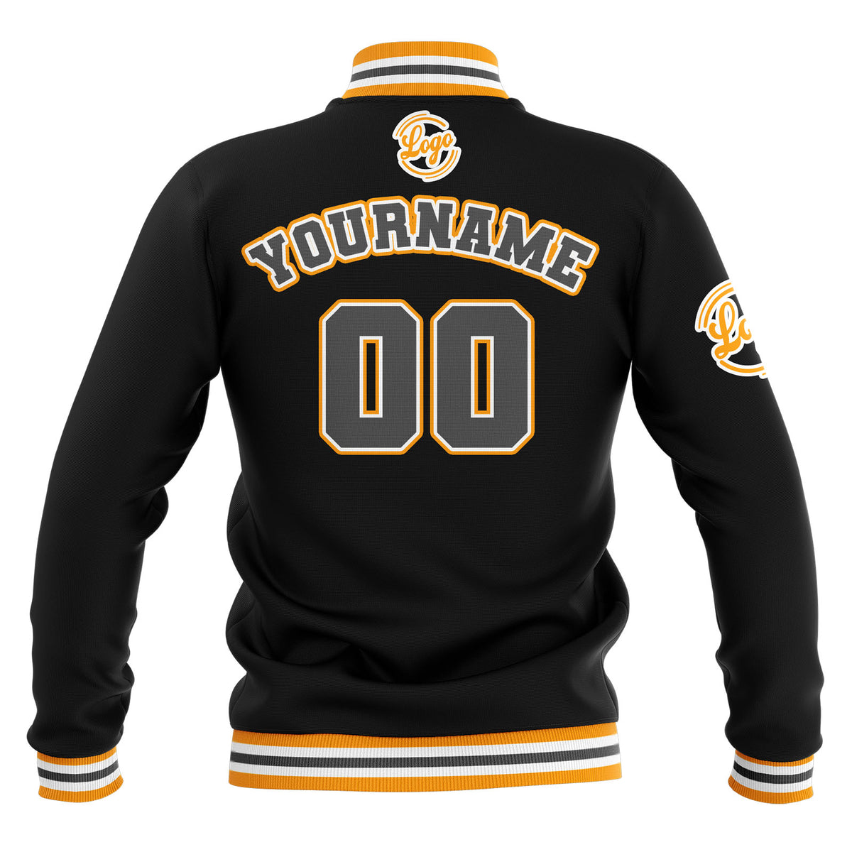Custom Black Yellow Grey Waterproof Varsity Jackets Personalized Stitched Name Number Logo to Letterman Jackets enthsush