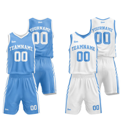 Custom Basketball Jersey Uniform Suit Printed Your Logo Name Number Light Blue-White enthsush