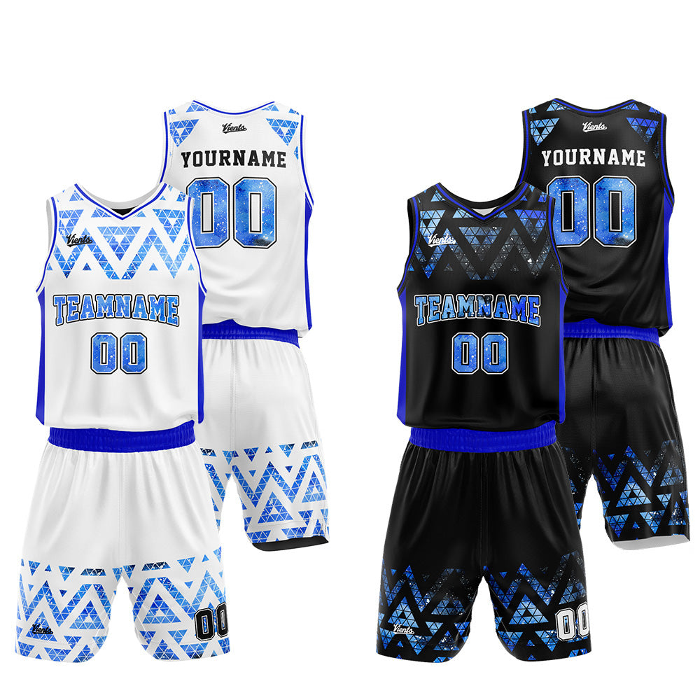 Custom Basketball Jersey Uniform Suit Printed Your Logo Name Number Blue-Black-White enthsush