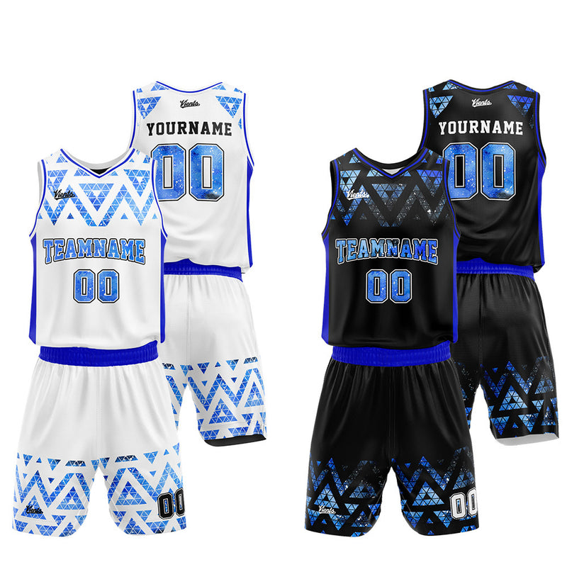 Custom Basketball Jersey Uniform Suit Printed Your Logo Name Number Blue-Black-White