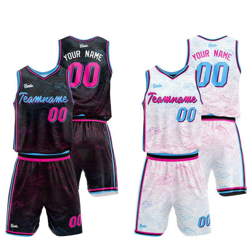 Custom Basketball Jersey Uniform Suit Printed Your Logo Name Number Black-White