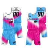 Custom Basketball Jersey Uniform Suit Printed Your Logo Name Number White-Hot Pink-Light Blue