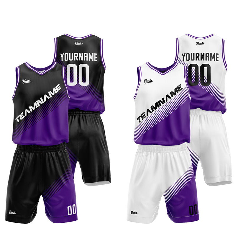 Custom Basketball Jersey Uniform Suit Printed Your Logo Name Number Black-Purple