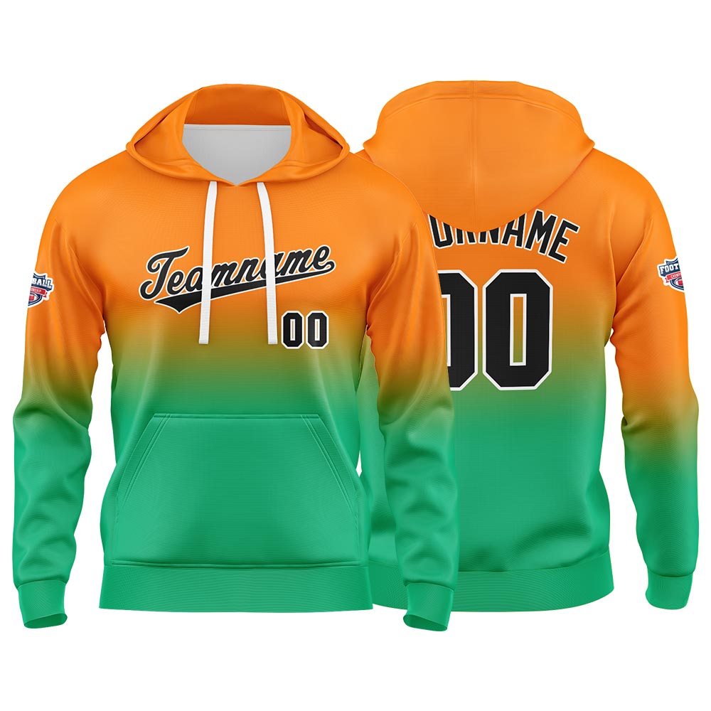 Custom Gradient Hoodie For Man Woman Girl Boy Print Your Logo Name Number Orange Green enthsush