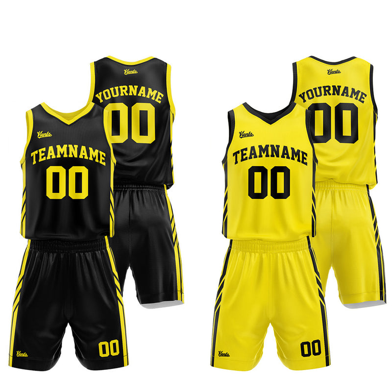 Custom Basketball Jersey Uniform Suit Printed Your Logo Name Number Black-Yellow