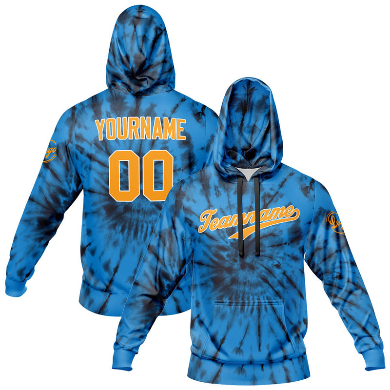 Custom Sweatshirt Hoodie For Men Women Girl Boy Print Your Logo Name Number Blue Tie Dyeing