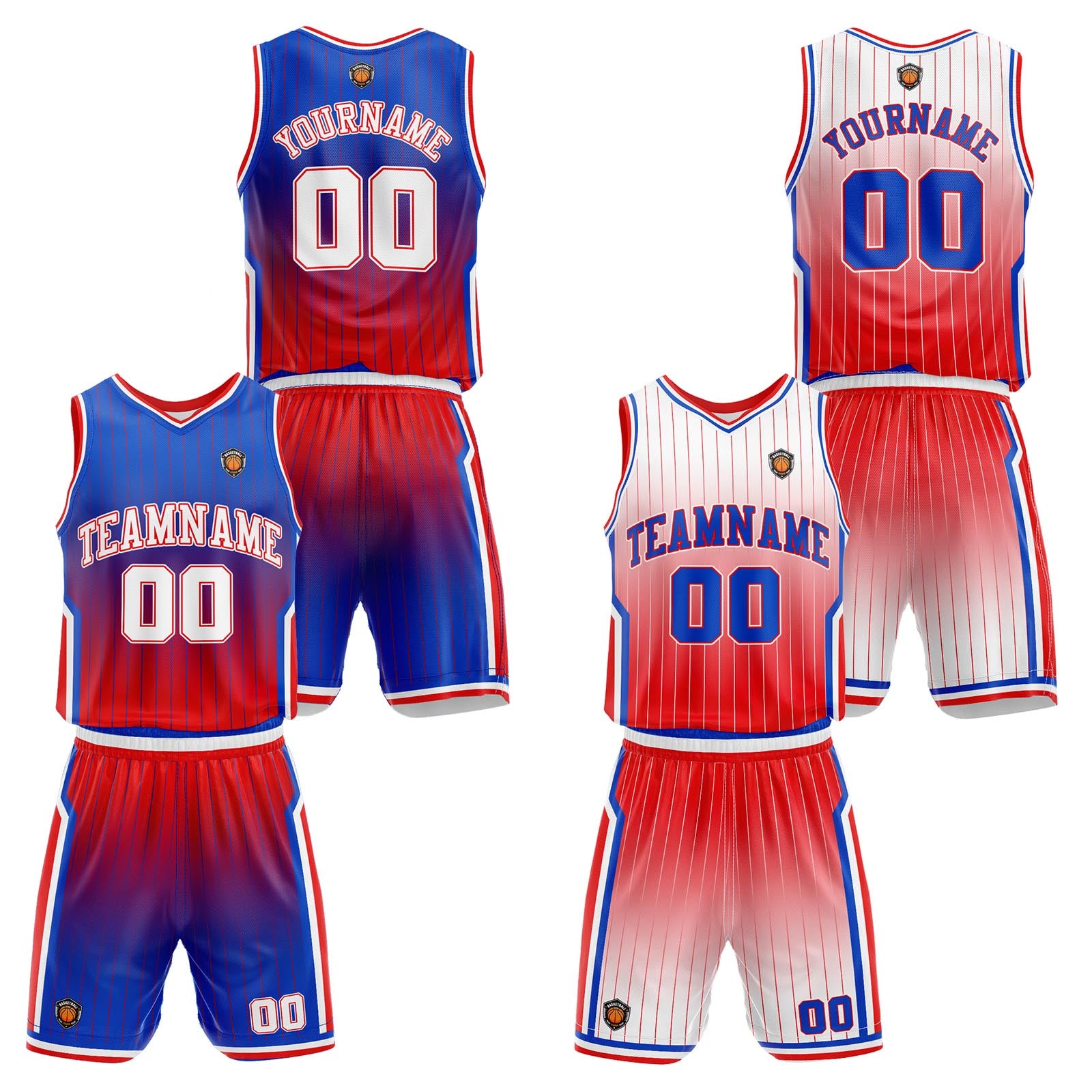 Custom Gradient Royal Red Reversible Basketball Suit for Adults and Kids Personalized Jersey enthsush