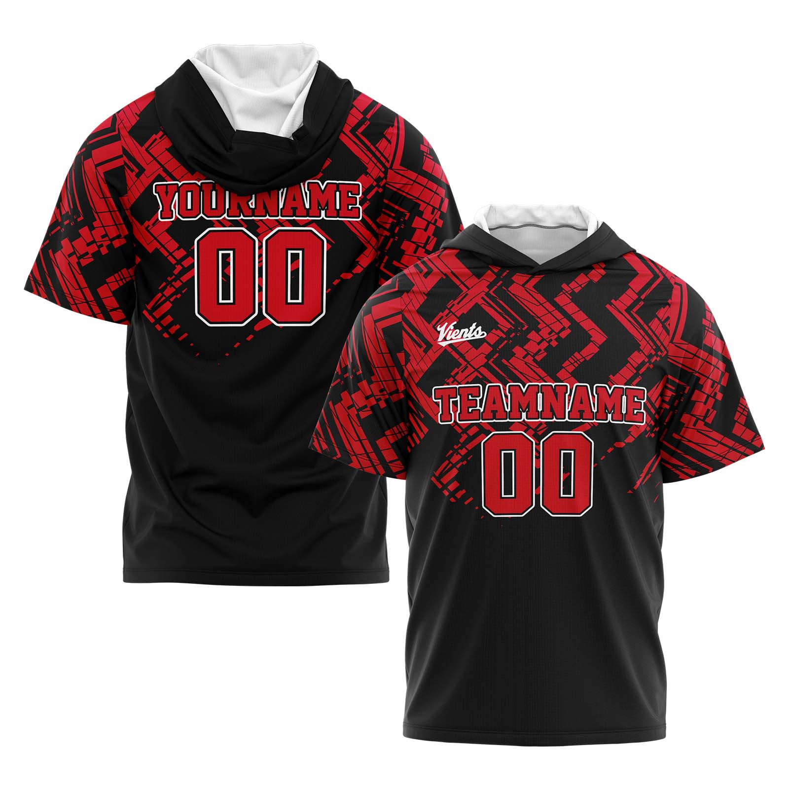 Custom Red Black Short Sleeve Hoodies for Men Women Shirts with Hoods Printed Name Logo enthsush