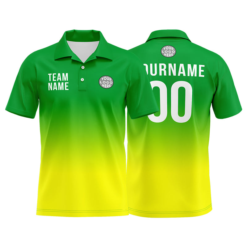 Custom Green Yellow Football Polo Shirts Add Your Unique Logo/Name/Number