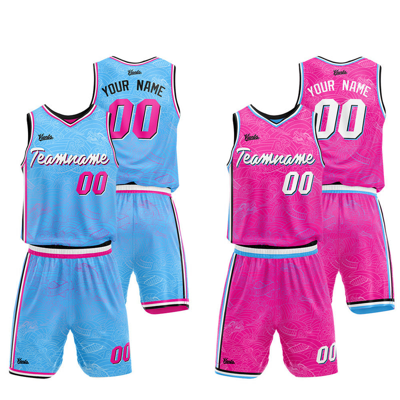Custom Basketball Jersey Uniform Suit Printed Your Logo Name Number Light Blue-Pink