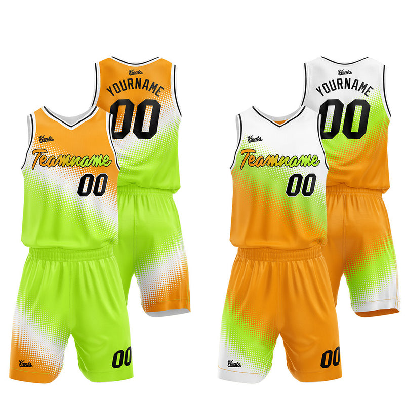 Custom Basketball Jersey Uniform Suit Printed Your Logo Name Number White-Green-Yellow
