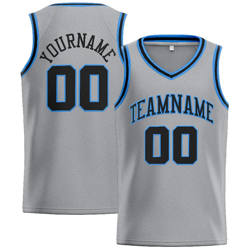 Custom Stitched Basketball Jersey for Men, Women And Kids Gray-Black-Light Blue enthsush