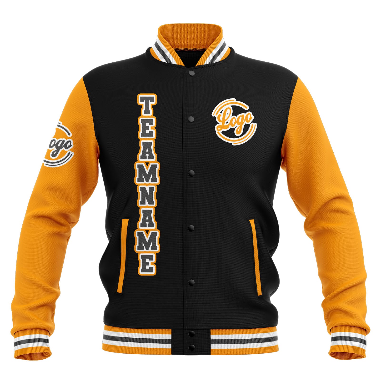 Custom Black Yellow Grey Waterproof Varsity Jackets Personalized Stitched Name Number Logo to Letterman Jackets enthsush