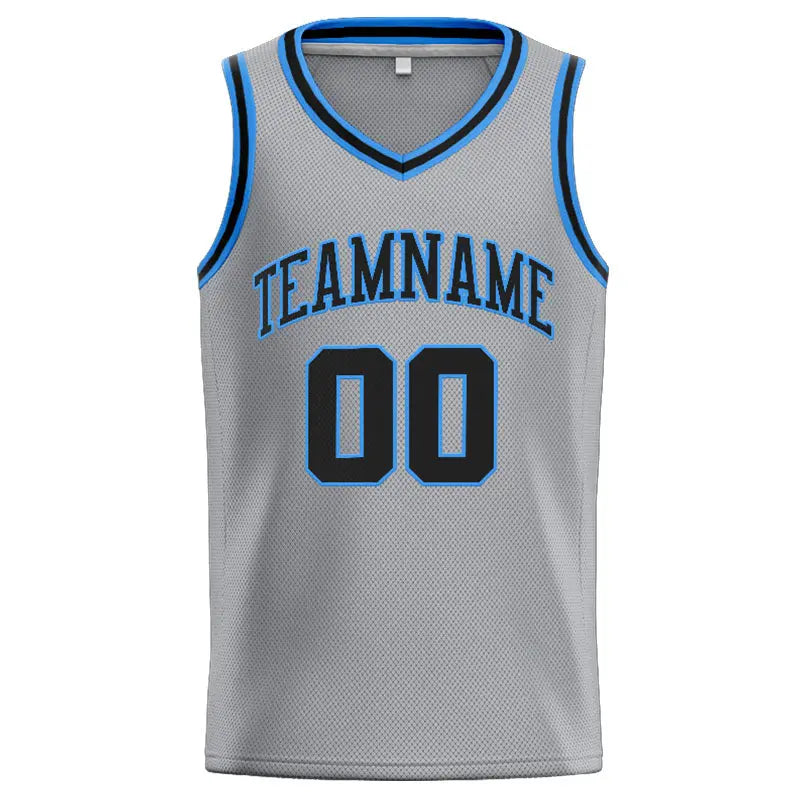 Custom Stitched Basketball Jersey for Men, Women And Kids Gray-Black-Light Blue enthsush