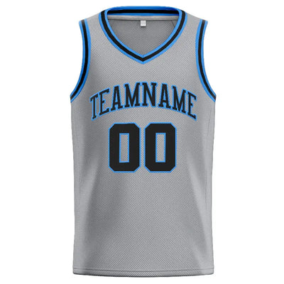 Custom Stitched Basketball Jersey for Men, Women And Kids Gray-Black-Light Blue enthsush