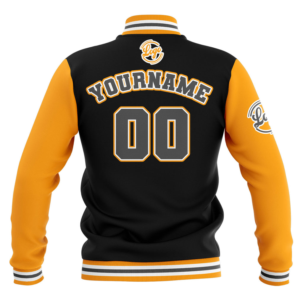 Custom Black Yellow Grey Waterproof Varsity Jackets Personalized Stitched Name Number Logo to Letterman Jackets enthsush