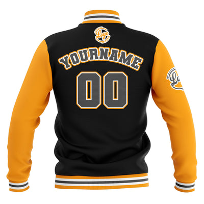 Custom Black Yellow Grey Waterproof Varsity Jackets Personalized Stitched Name Number Logo to Letterman Jackets enthsush