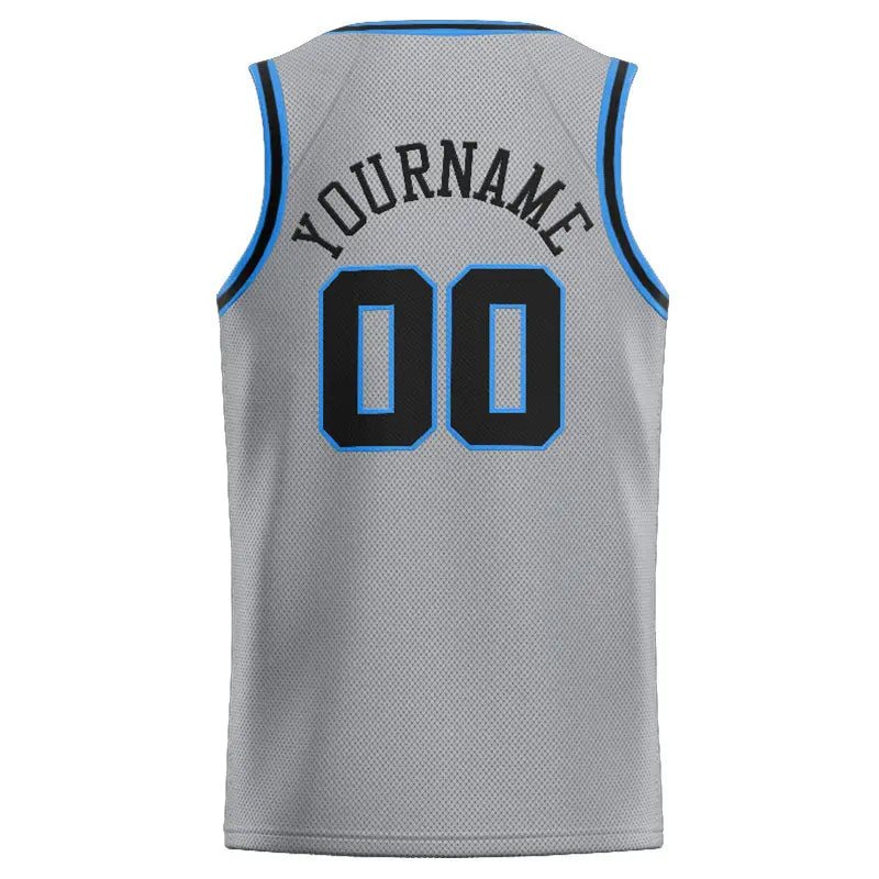 Custom Stitched Basketball Jersey for Men, Women And Kids Gray-Black-Light Blue enthsush