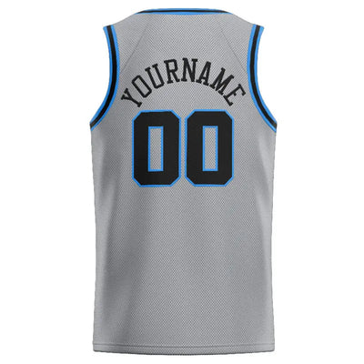 Custom Stitched Basketball Jersey for Men, Women And Kids Gray-Black-Light Blue enthsush