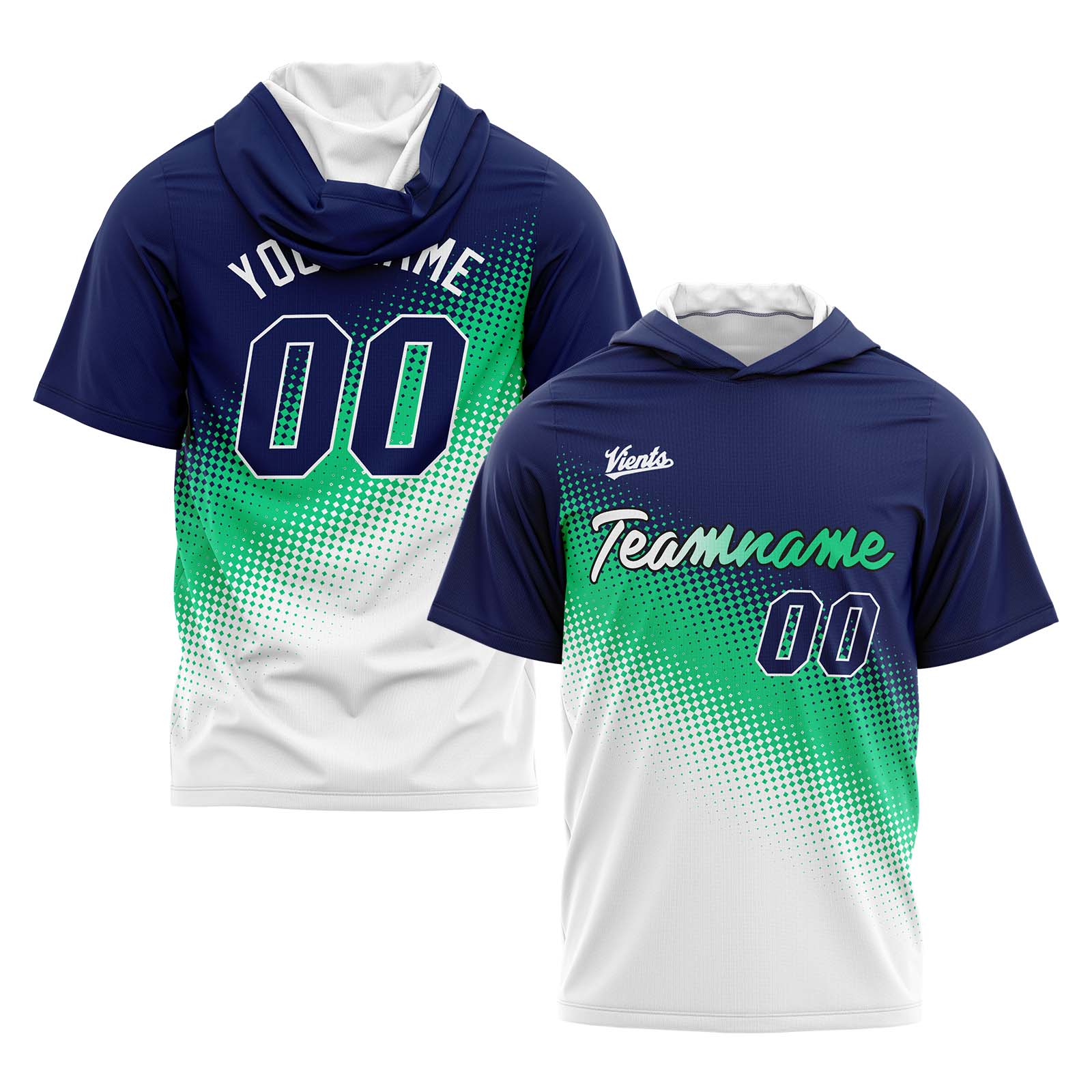 Custom Navy Green White Short Sleeve Hoodies for Men Women Shirts with Hoods Printed Name Logo enthsush