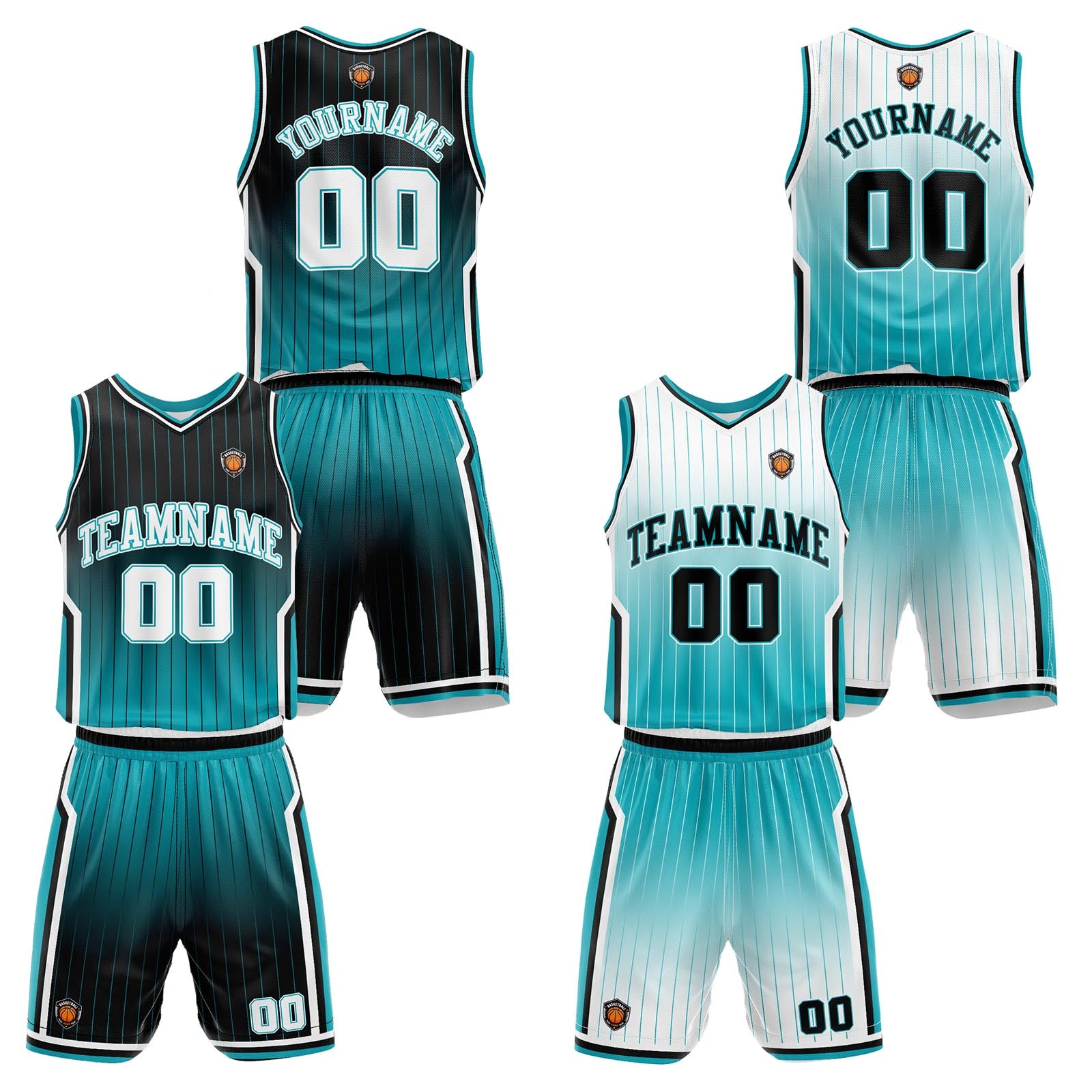Custom Gradient Teal Reversible Basketball Suit for Adults and Kids Personalized Jersey enthsush