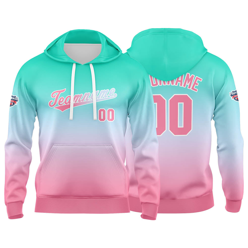 Custom Gradient Hoodie For Man Woman Girl Boy Print Your Logo Name Number Green Pale Pink enthsush