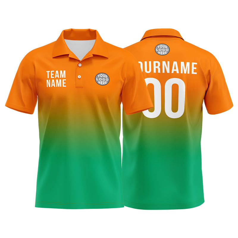 Custom Orange Green Football Polo Shirts Add Your Unique Logo/Name/Number