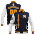 Custom Navy White Yellow Waterproof Varsity Jackets Personalized Stitched Name Number Logo to Letterman Jackets enthsush