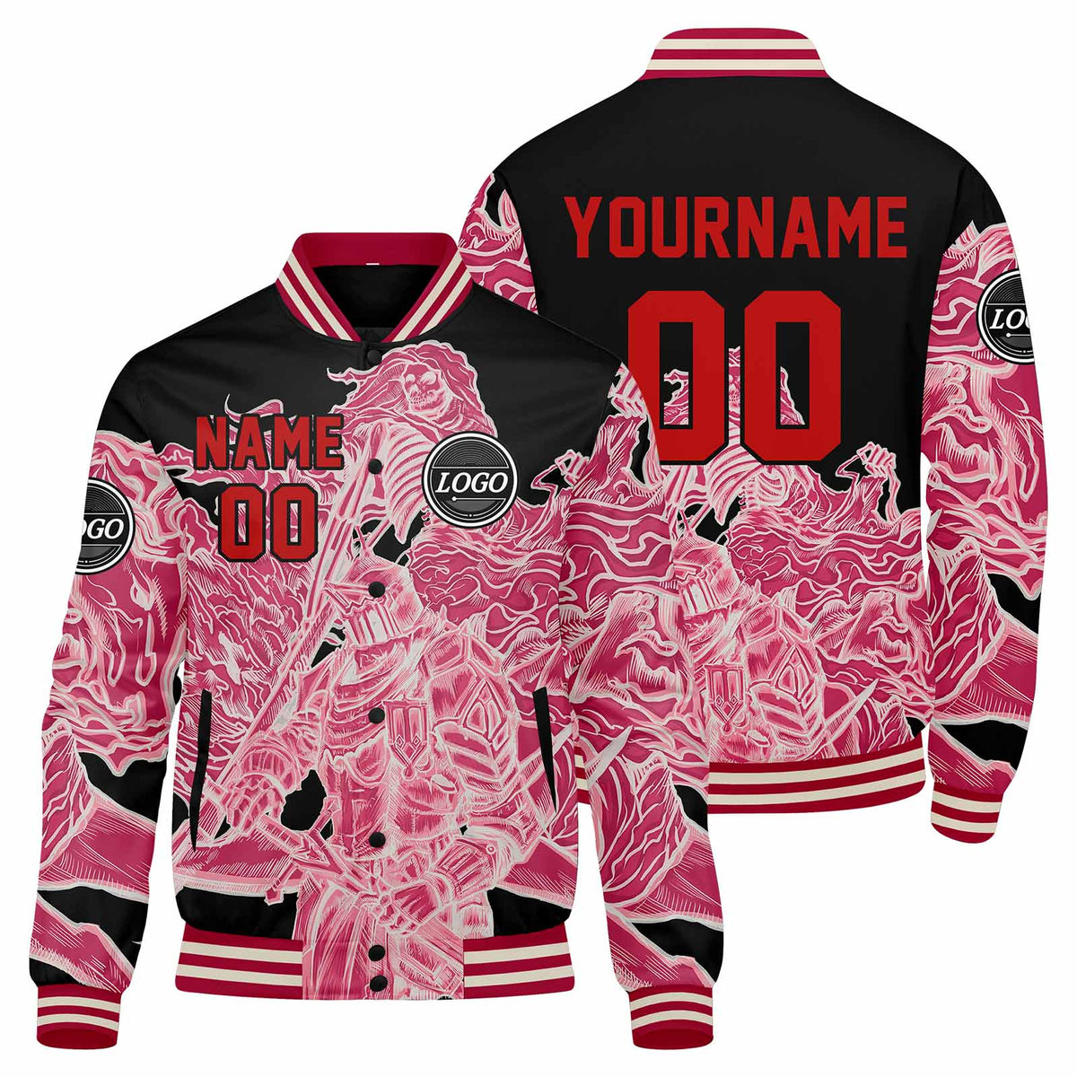 Custom Varsity Jacket Letterman jacket for Men, Women and Youth Pink enthsush