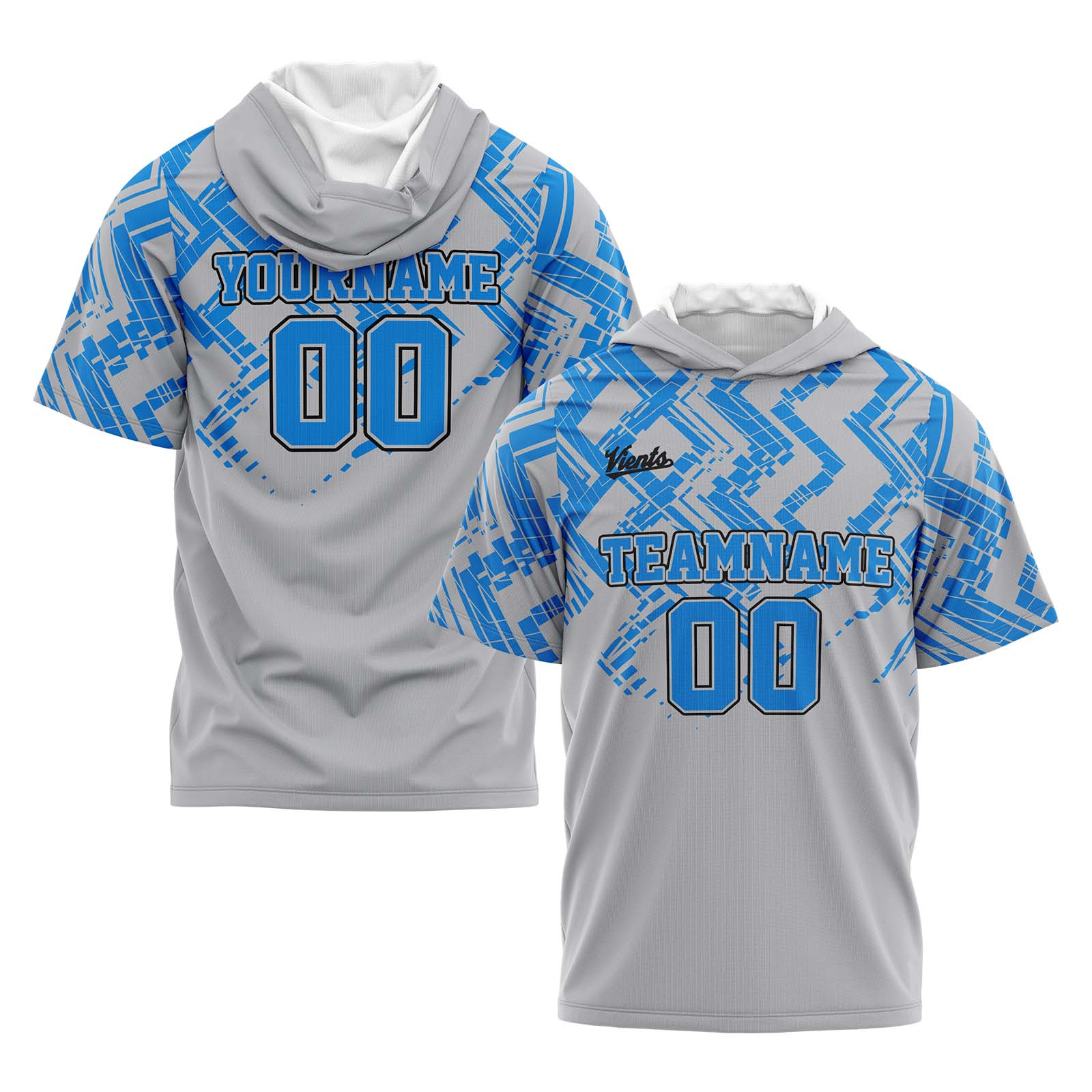 Custom Blue Grey Short Sleeve Hoodies for Men Women Shirts with Hoods Printed Name Logo enthsush