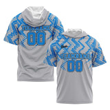 Custom Blue Grey Short Sleeve Hoodies for Men Women Shirts with Hoods Printed Name Logo