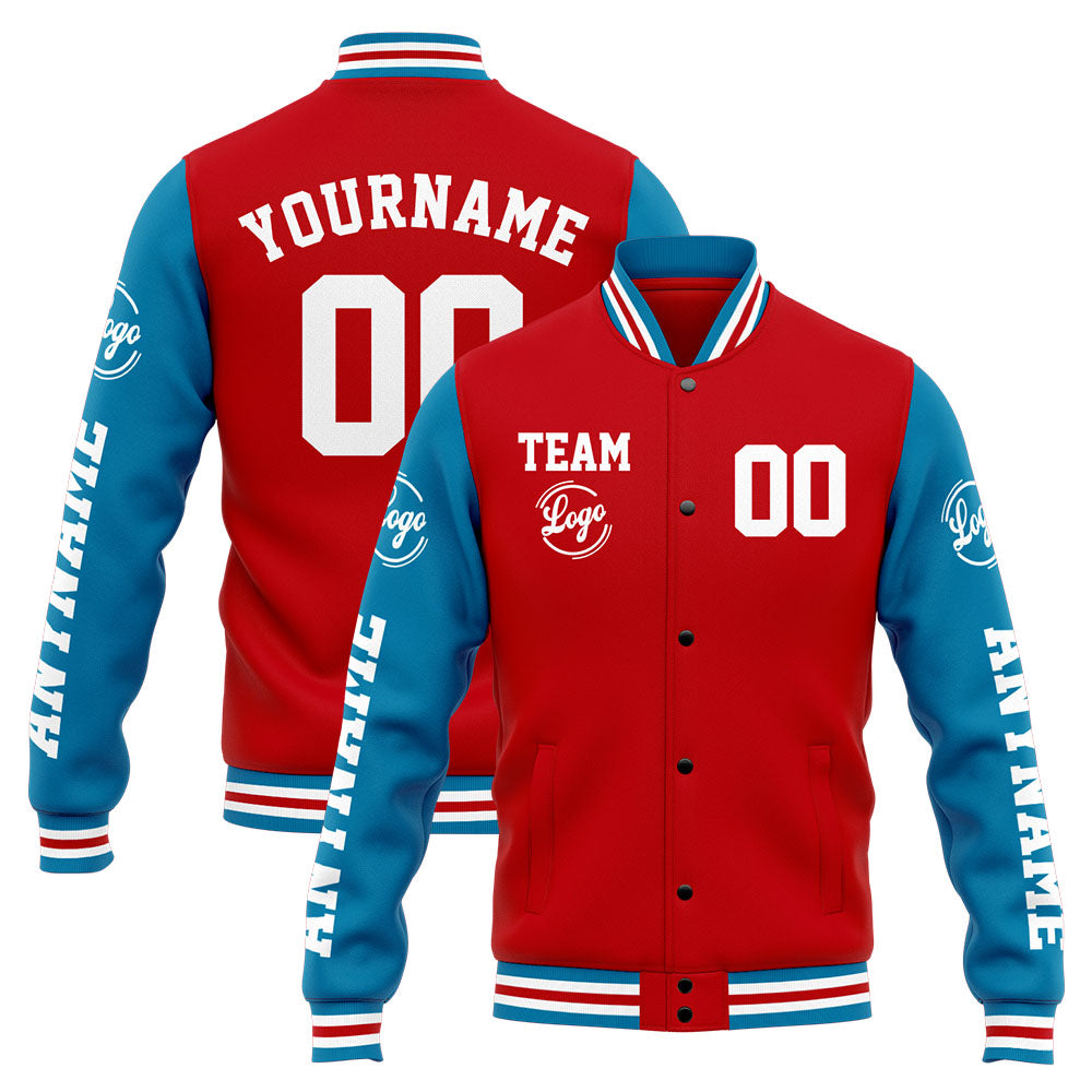 Custom Varsity Jacket Letterman jacket for Men, Women and Youth Blue Red enthsush