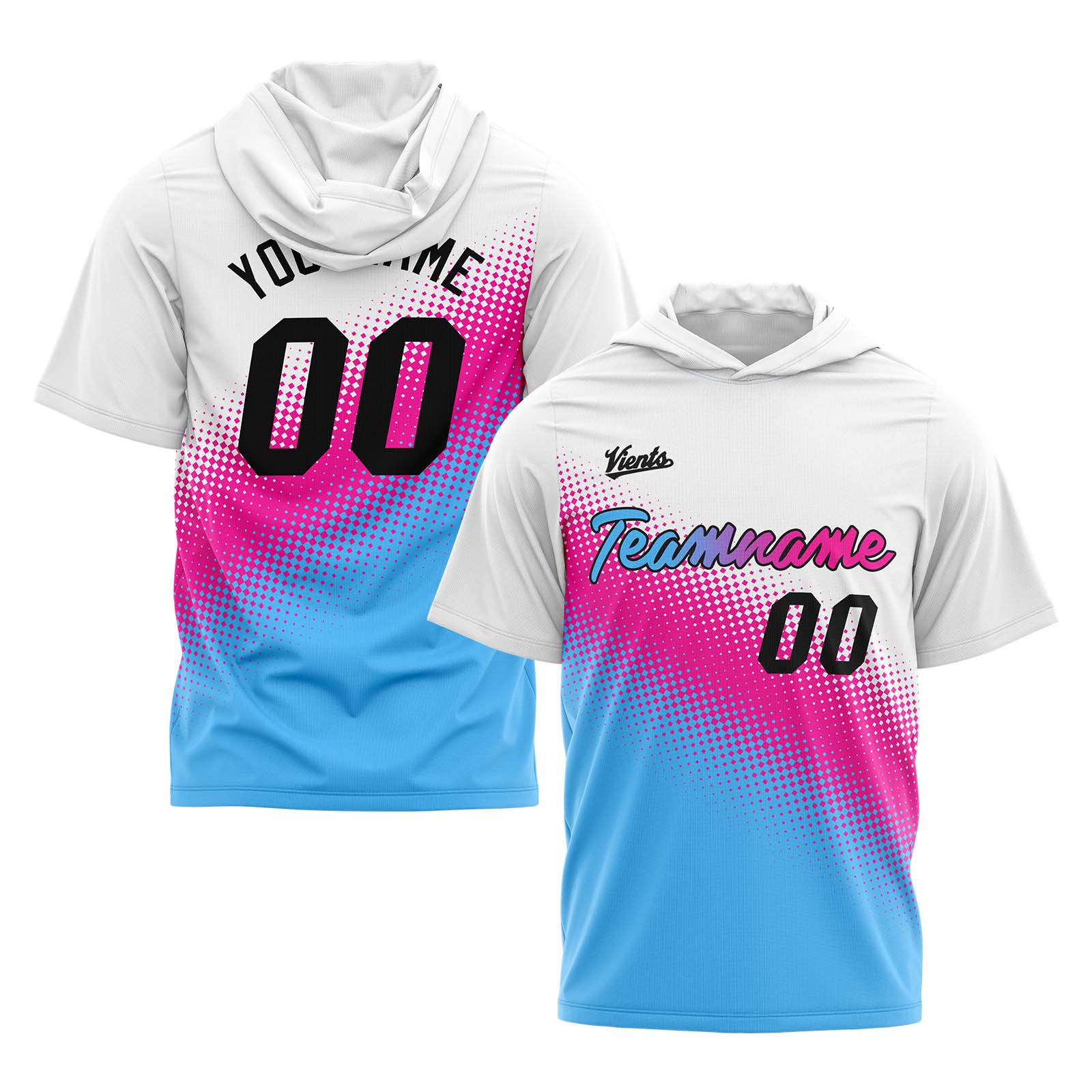 Custom White Pink Light Blue Short Sleeve Hoodies for Men Women Shirts with Hoods Printed Name Logo enthsush