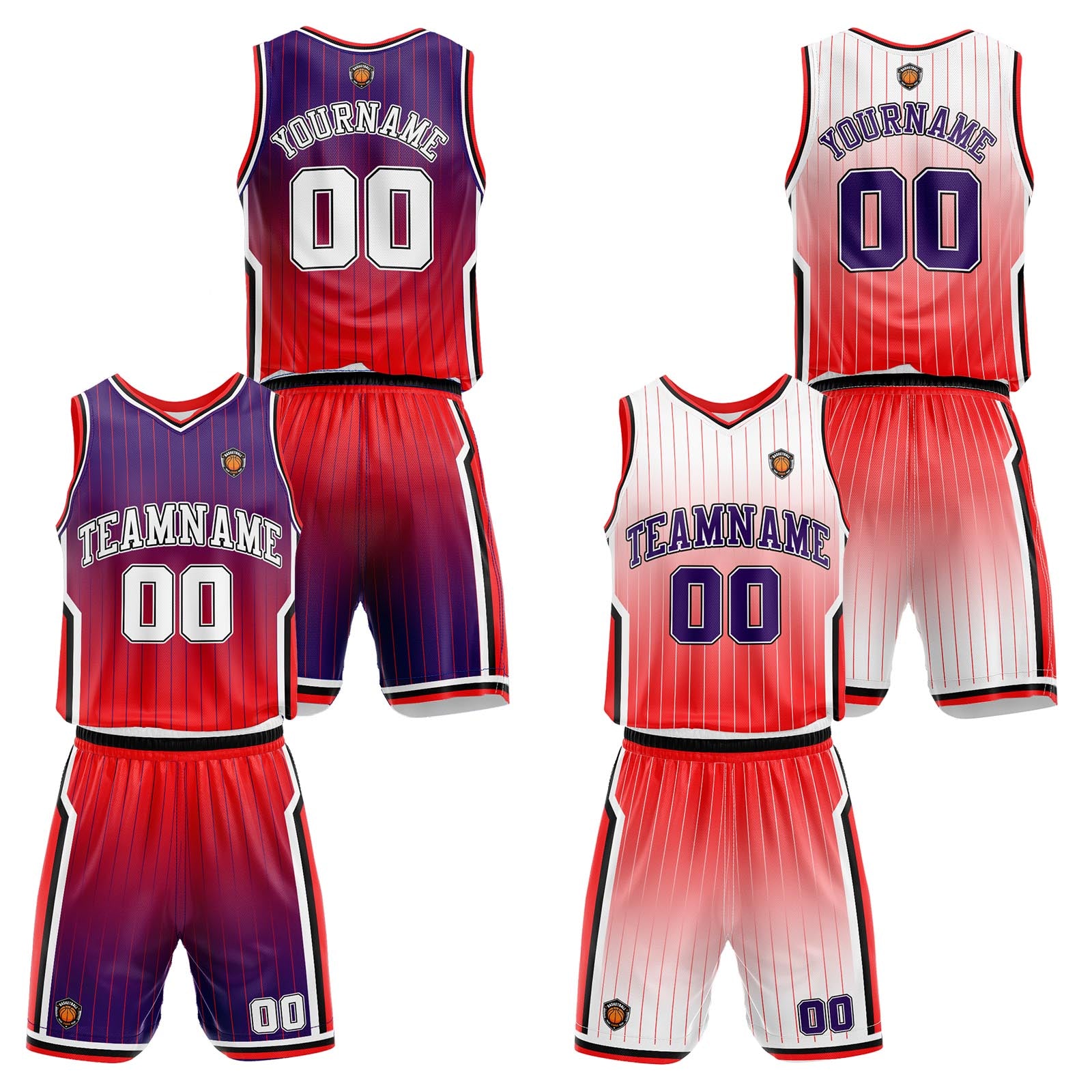 Custom Gradient Purple Red Reversible Basketball Suit for Adults and Kids Personalized Jersey enthsush