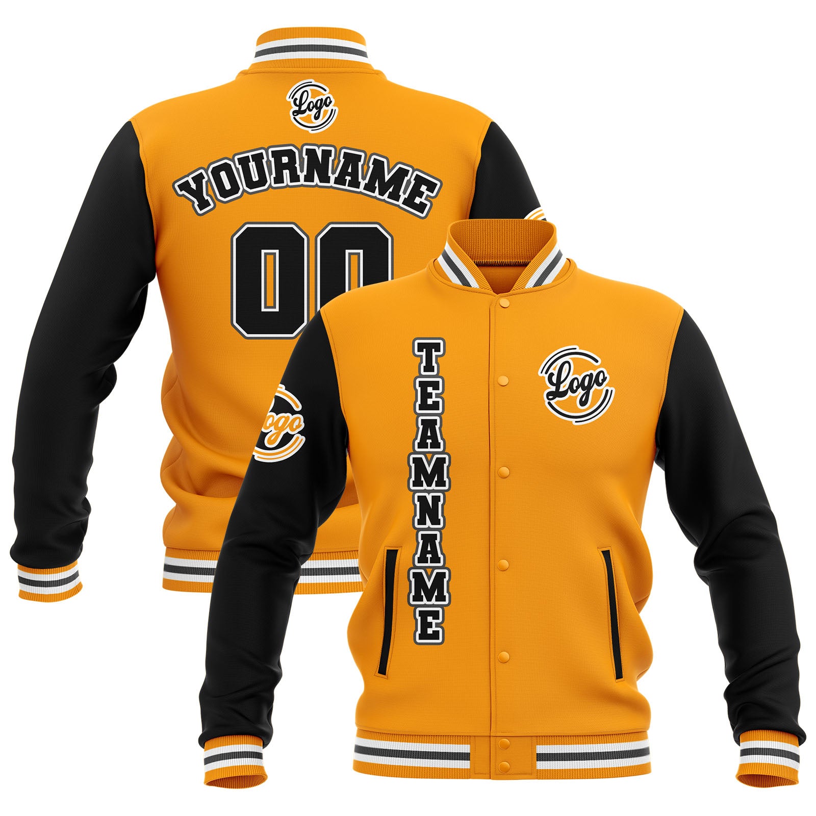 Custom Black Yellow Grey Waterproof Varsity Jackets Personalized Stitched Name Number Logo to Letterman Jackets enthsush