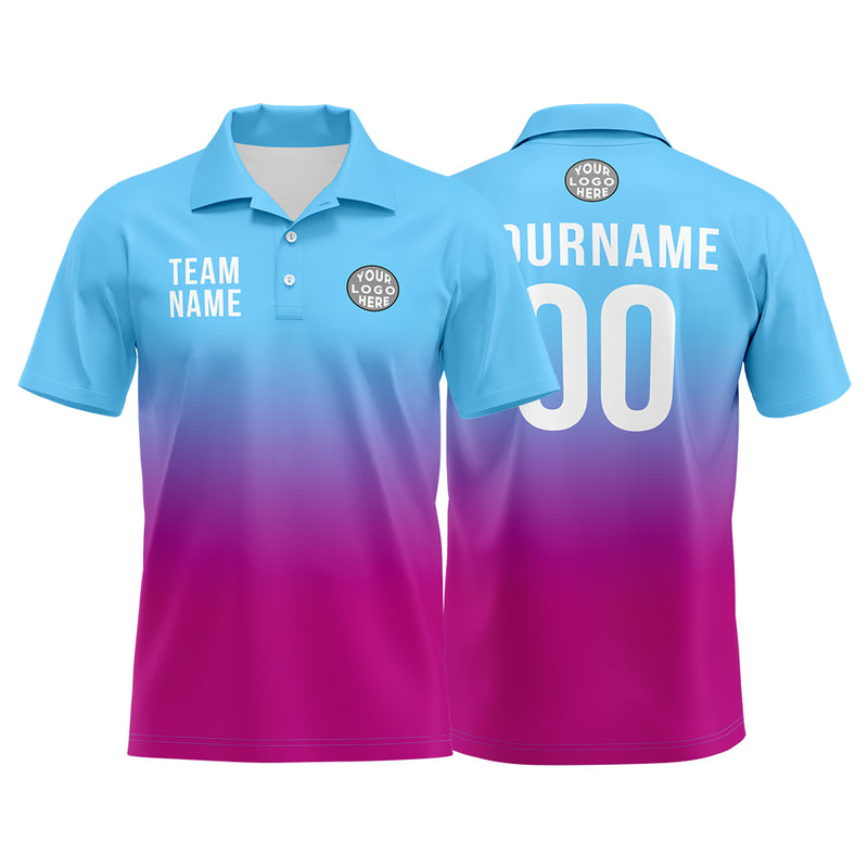 Custom Light Blue Pink Purple Football Polo Shirts Add Your Unique Logo/Name/Number