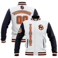 Custom White Navy Orange Waterproof Varsity Jackets Personalized Stitched Name Number Logo to Letterman Jackets enthsush