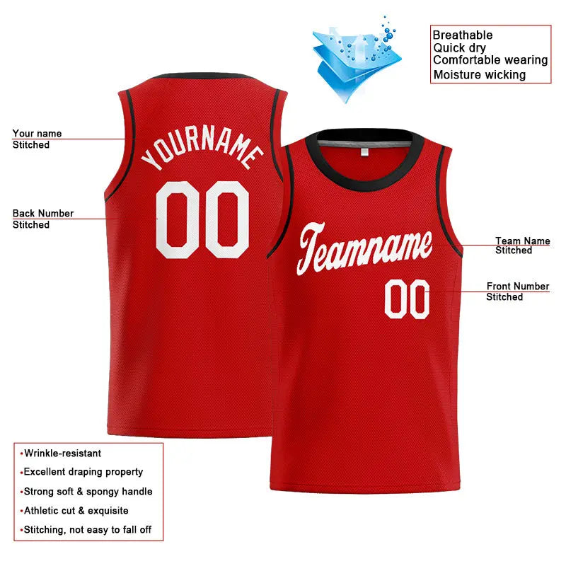 Custom Stitched Basketball Jersey for Men, Women And Kids Red-White-Black enthsush